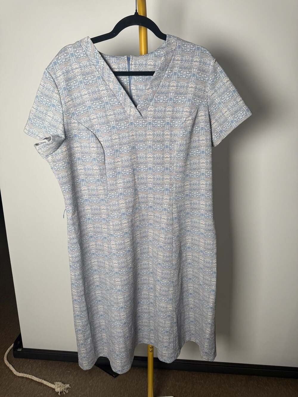 Vintage 70s Dress Blue Beige Tweed Sheath XXL